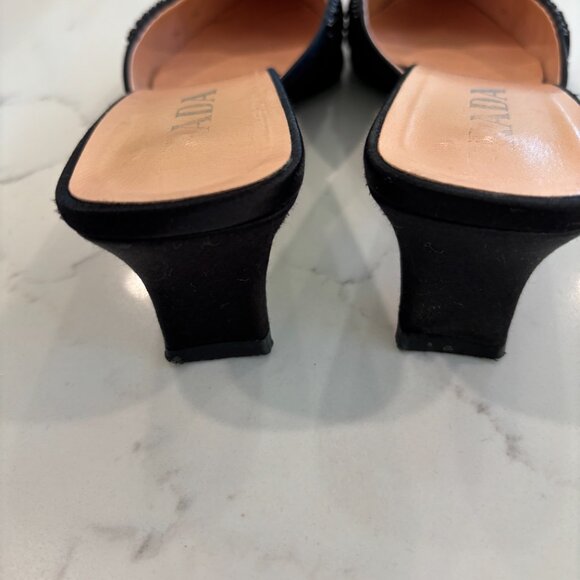Prada Vintage Beaded Bow Satin Mule Heels Size 37 - Picture 6 of 10
